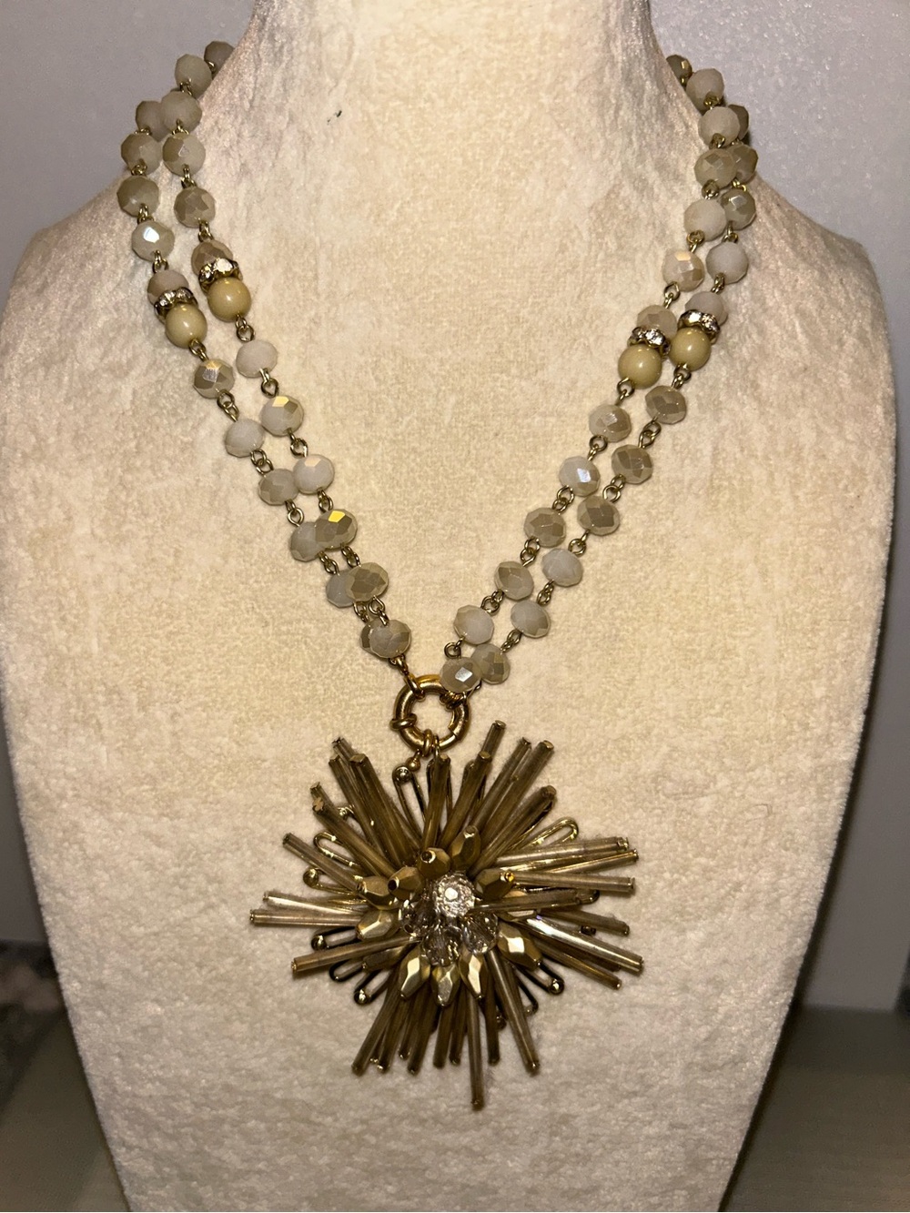 Double strand Gold beaded starburst necklace